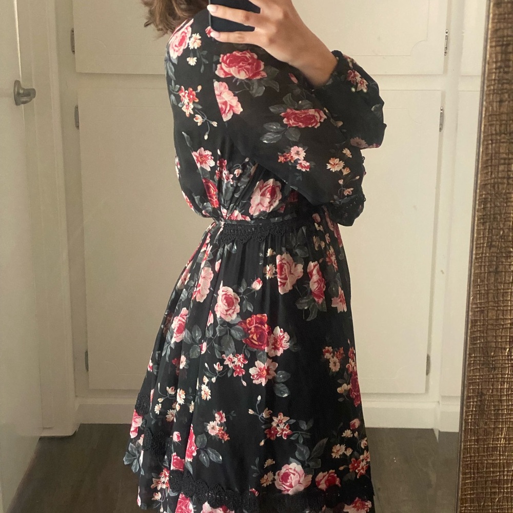 American Rag Black Floral Long Sleeve Dress
